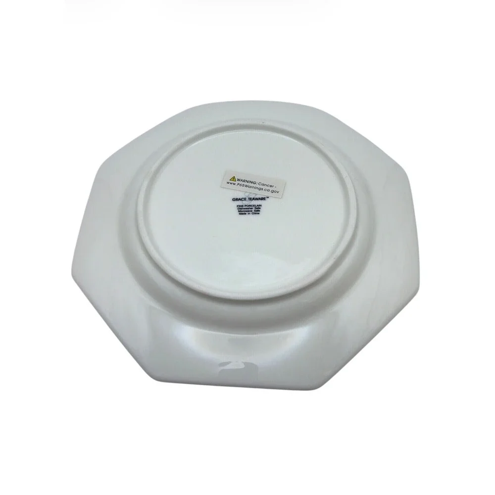 Set of 2 Grace Teaware Blue White Floral Octagonal Salad Plates Cottagecore